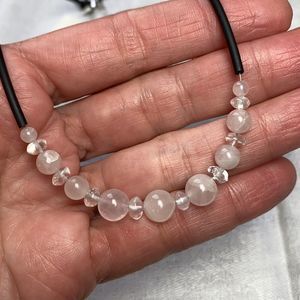 New‎ Luperla Pink White Rose Quartz Polished Beads Black Tube Cord Wire Necklace